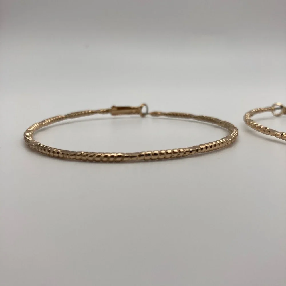 Gold Tone Textured Beaded Hoop Earrings Oversized 2.5 Inch Costume Jewelry